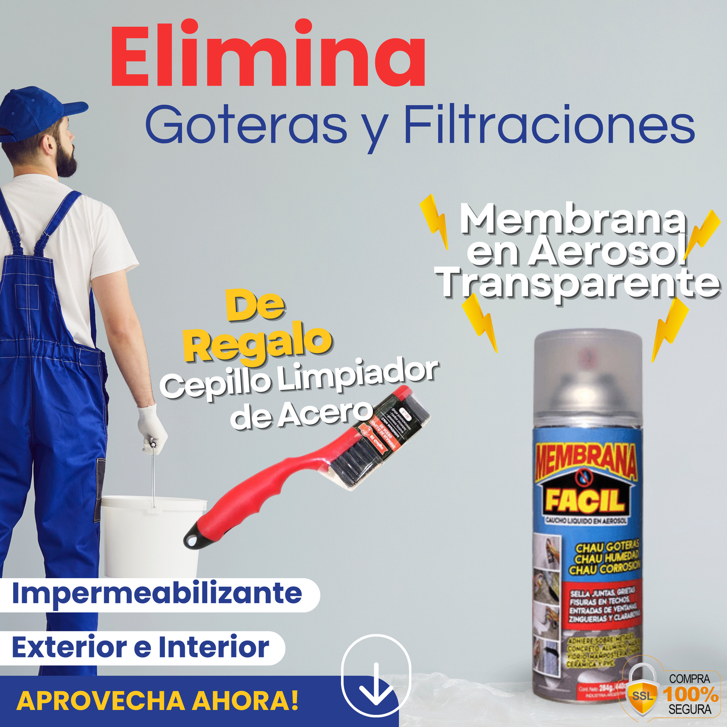 Aerosol Sellador e Impermeabilizante anti Fugas y Humedad + Cepillo Limpieador de Regalo!