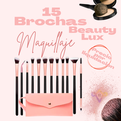 Set 15 Brochas Y Pinceles Beauty Lux  Para Maquillaje + Estuche de Regalo